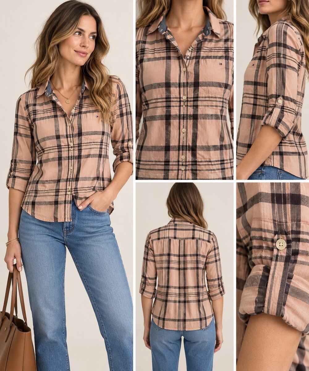 Tommy Hilfiger Pink Plaid Shirt Size Medium